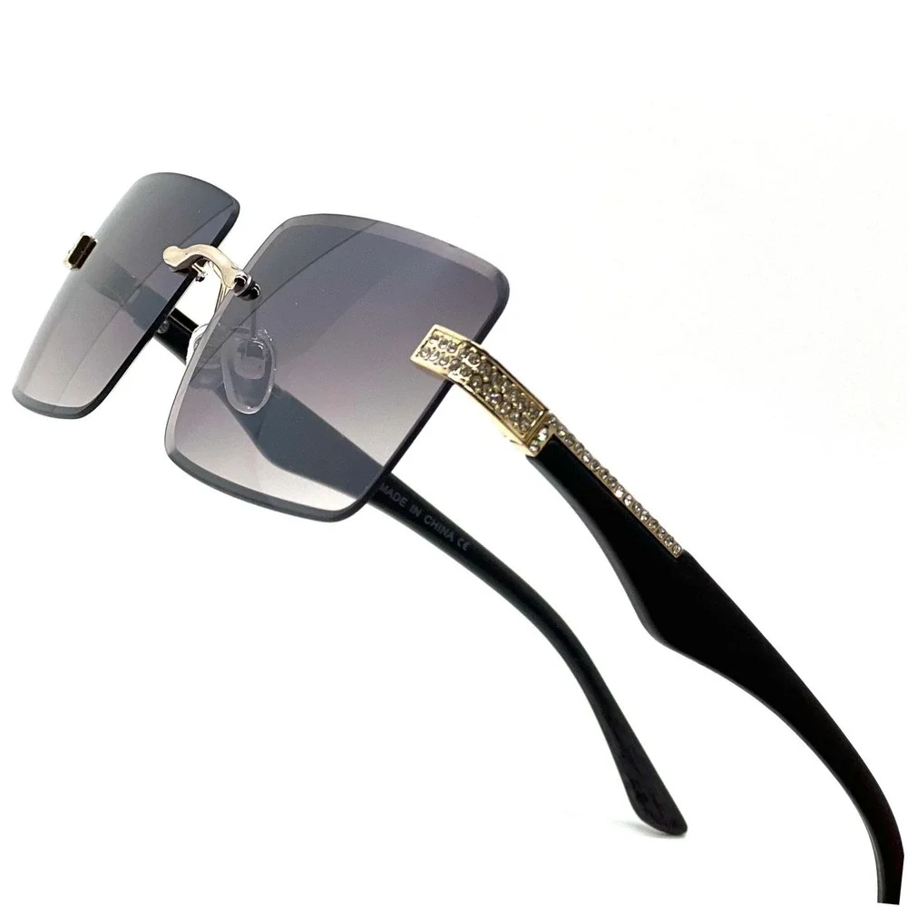 Rhinestone Men‎ Sunglasses Fashion Designer Rimless Square Frame Shades Eyewear
